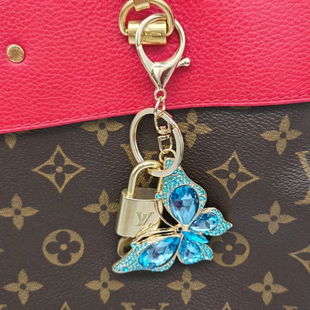 LV Authentic Gold Lock & Key 🔑 Luxury Bag Charm w/ Unbranded Butterfly Keychain
